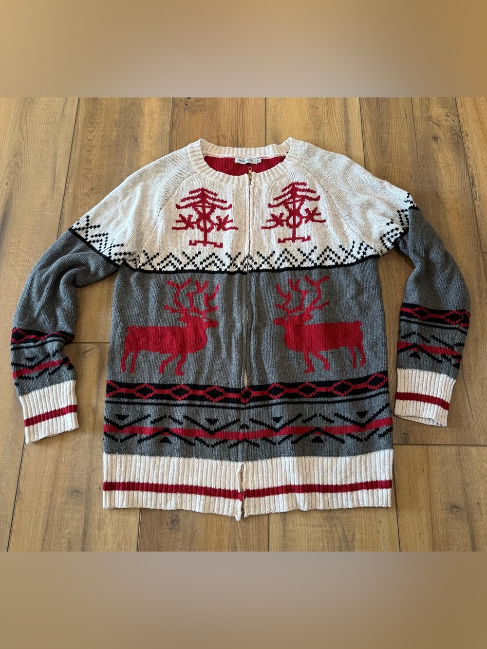 Vintage Womens Zip-Up Reindeer Sweater Cardigan - Ugly Christmas Sweater